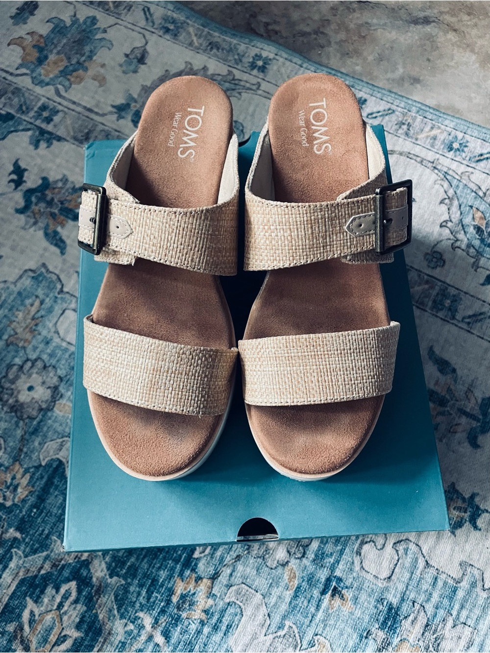 TOMS Almond Raffia Double Strap Platform Mule Sandal - Picture 2 of 3